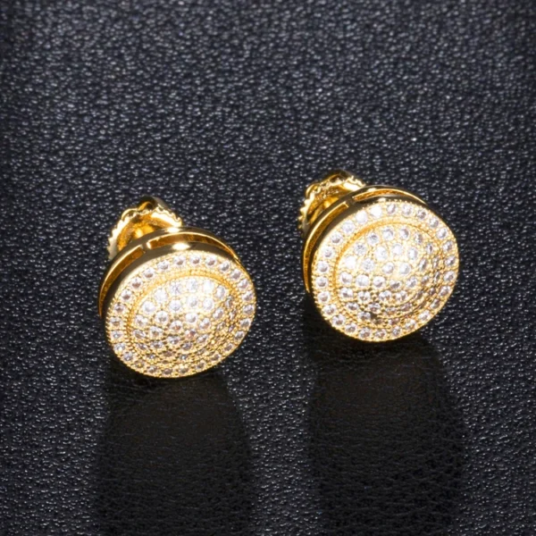 Brass Micro Zircon CZ Paved Square Earrings Hip Hop Male Stud Earrings - Image 6