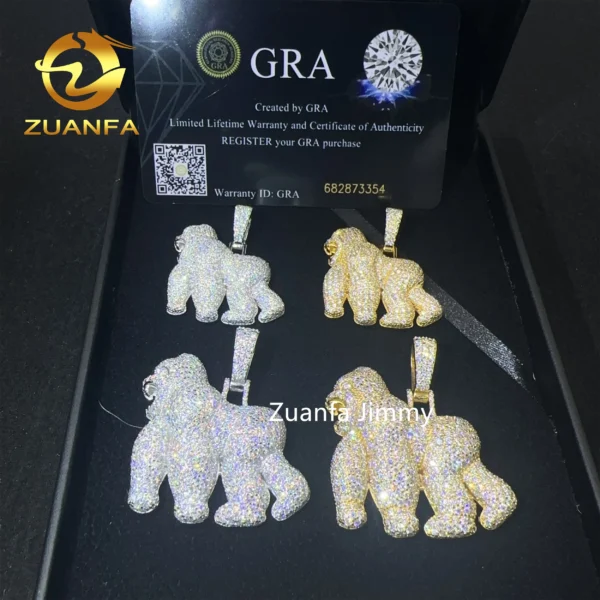 Unique Design Pass Diamond Tester Hip Hop Pendant Jewelry 925 Sterling Silver VVS1 Moissanite Diamond Gorilla Pendant Necklace - Image 6