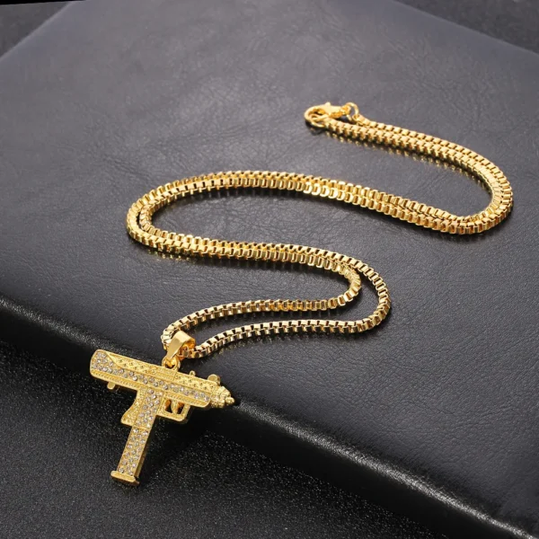 Fashion Uzi Gun Pendant Necklace Gold Silver Full Crystal Bling Chain Hip Hop Cyclist Accessories Male Necklace Jewelry - Image 4