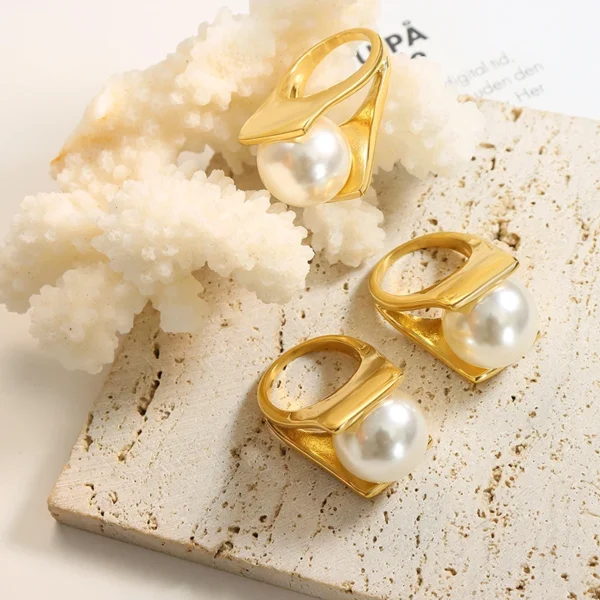 Wholesale High Quality Imitation Pearl Personality Design Unique Style Ring Stainless Steel Jewelry Ring - Image 3