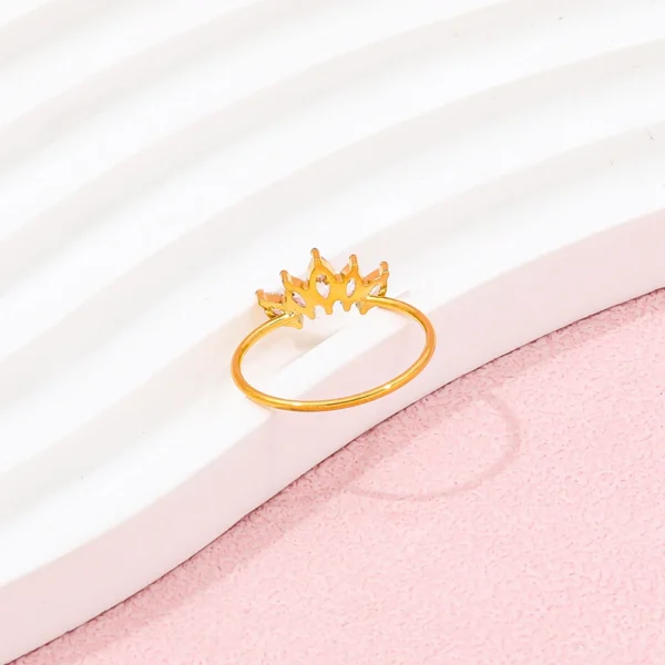 High End PVD 18K Gold Plated Crown 5 Zirconia Dainty Stainless Steel Finger Ring Trendy Unisex Party Gift for Women - Image 5