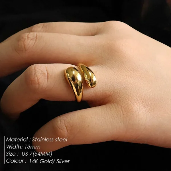 EManco Double Crossover Ring Glossy Feather Design Rings 316 Stainless Steel Women's Fashion Jewelry - Image 2